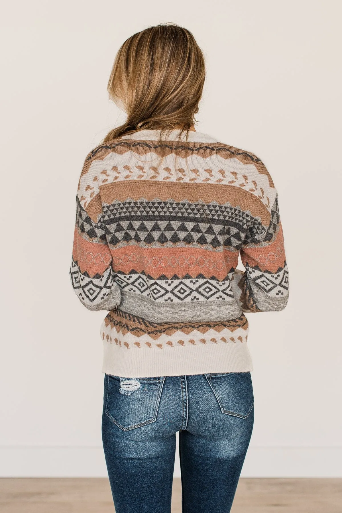 Faithful Feelings Thick Knit Sweater- Ivory & Brown