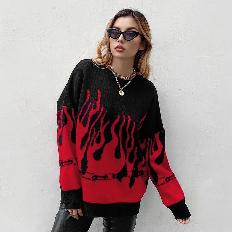 Fire Flame Print Sweater