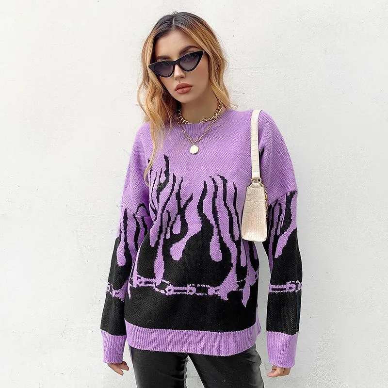 Fire Flame Print Sweater