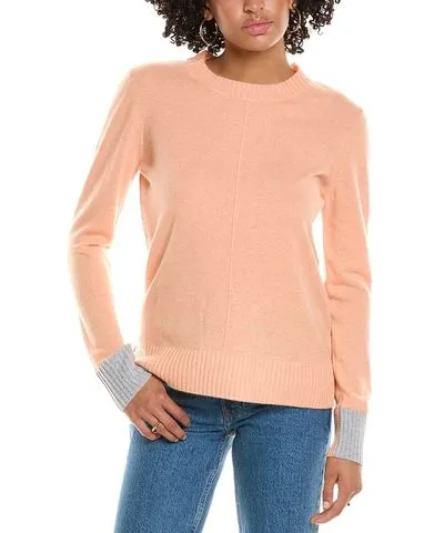 Forte Cashmere Contrast Trim Crew Cashmere Sweater