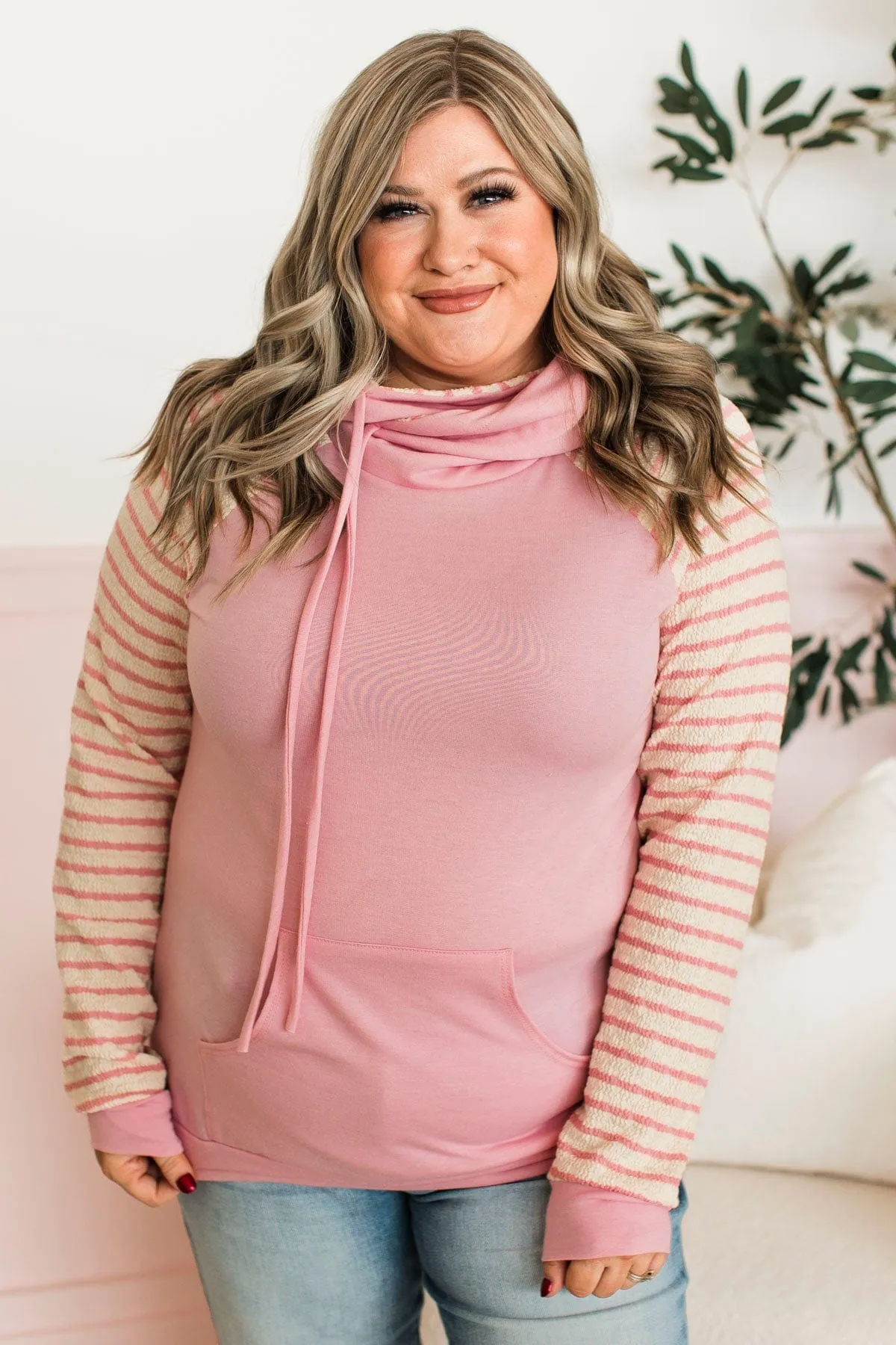 Free To Thrive Lightweight Hoodie- Pink & Ivory