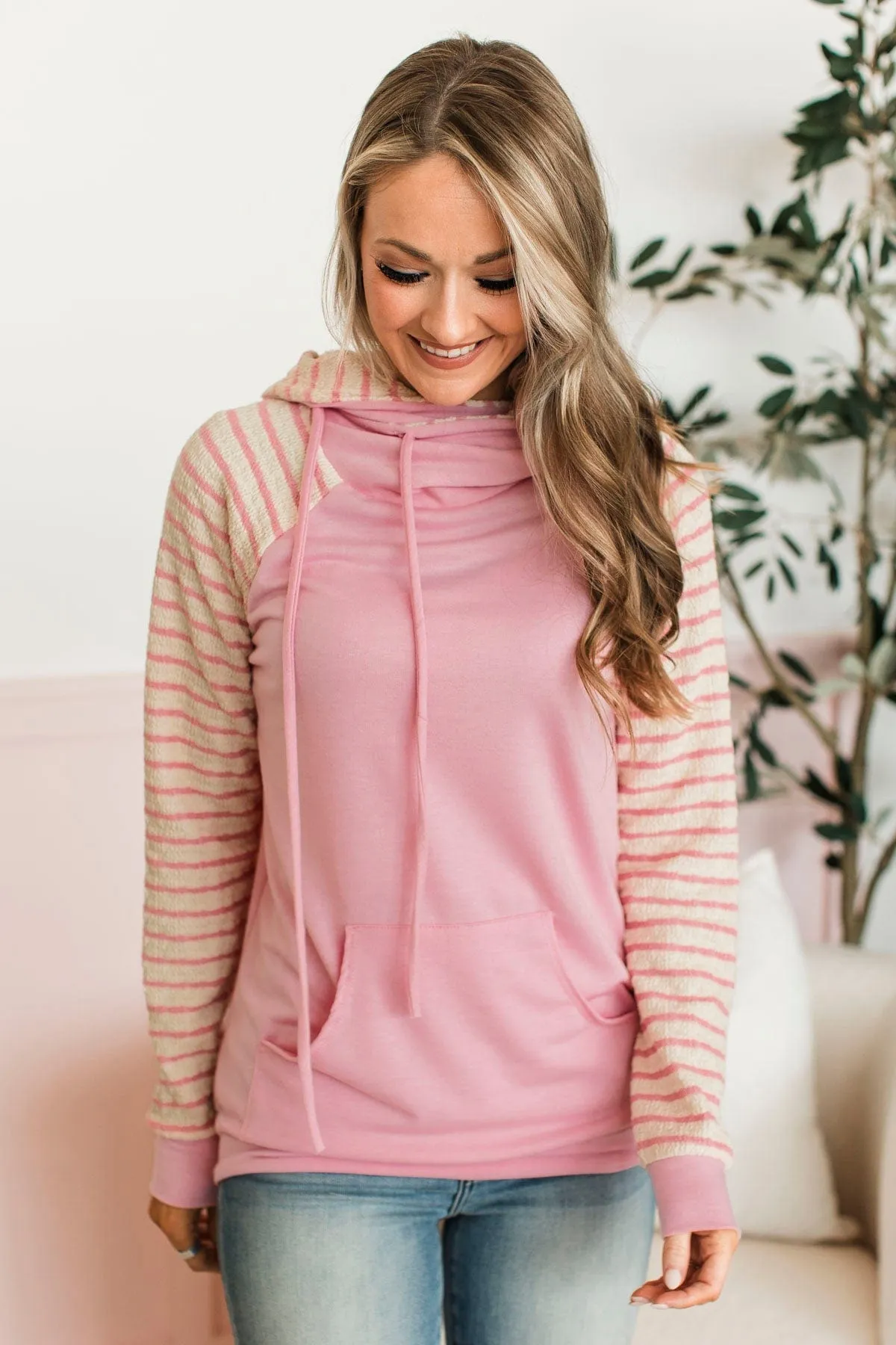 Free To Thrive Lightweight Hoodie- Pink & Ivory