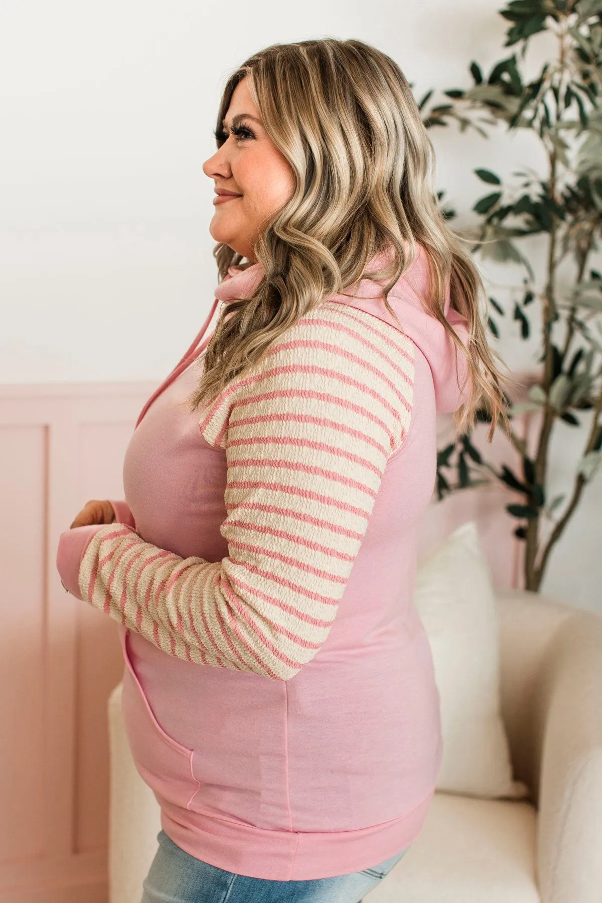 Free To Thrive Lightweight Hoodie- Pink & Ivory