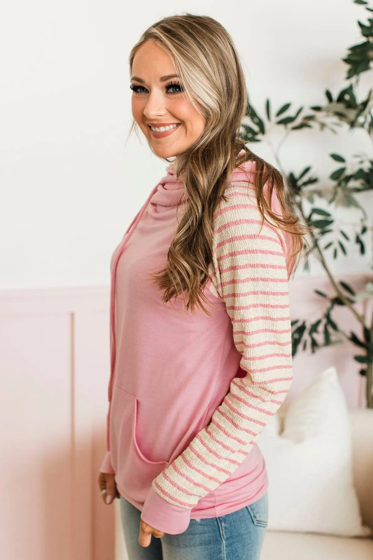 Free To Thrive Lightweight Hoodie- Pink & Ivory