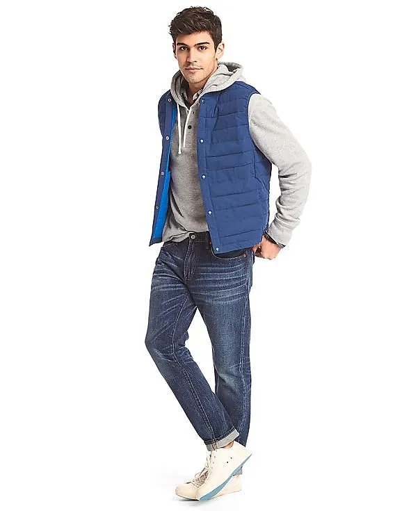 GAP Men Blue Ribbed Neck Padded Gilet Jacket