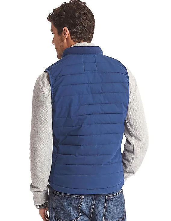 GAP Men Blue Ribbed Neck Padded Gilet Jacket