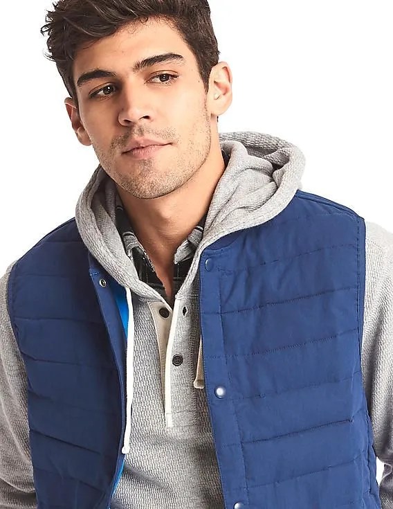 GAP Men Blue Ribbed Neck Padded Gilet Jacket