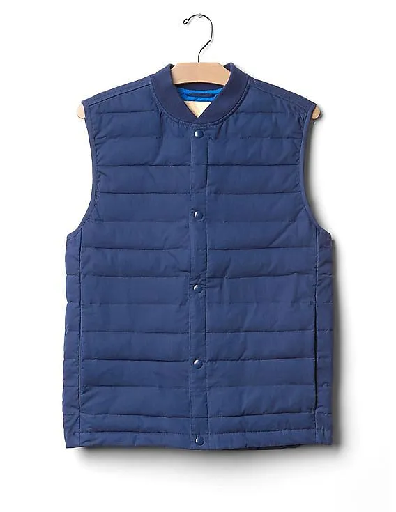 GAP Men Blue Ribbed Neck Padded Gilet Jacket