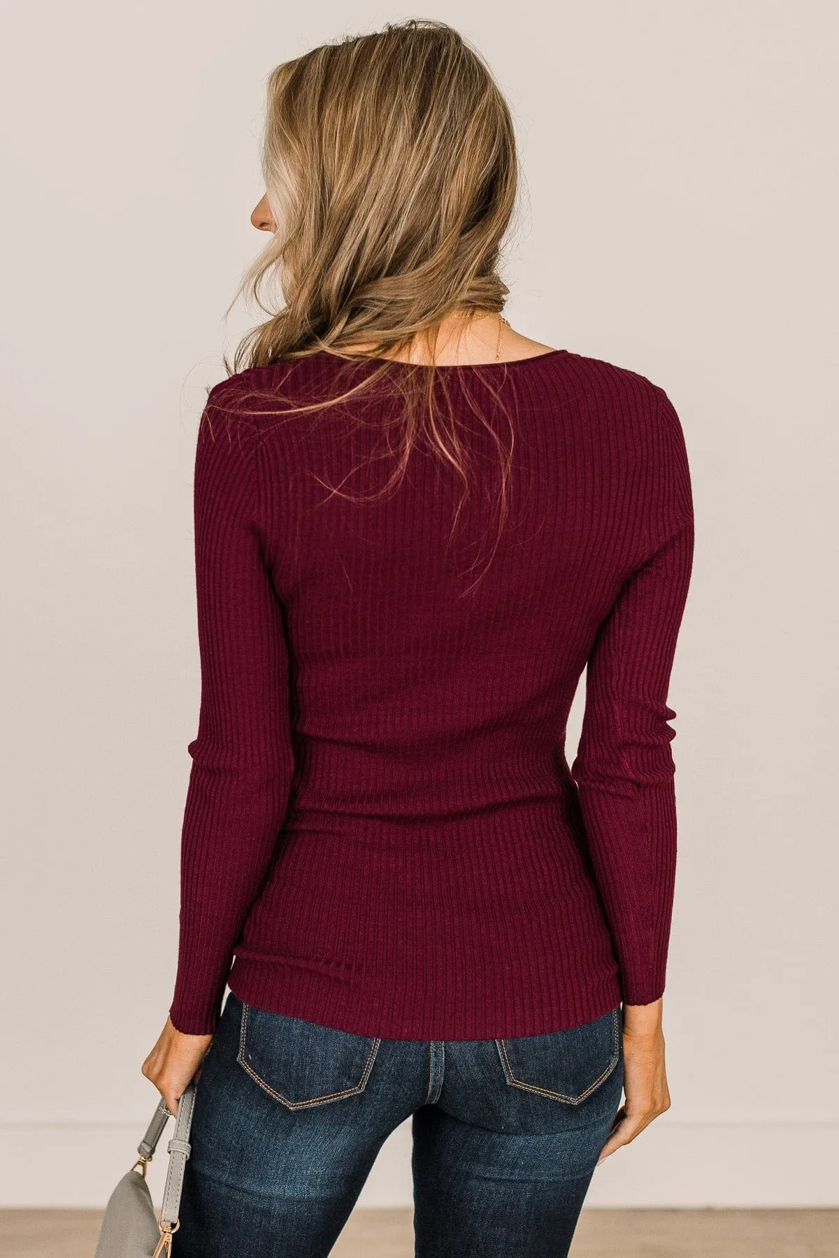 Given The Chance Ribbed Knit Sweater- Burgundy