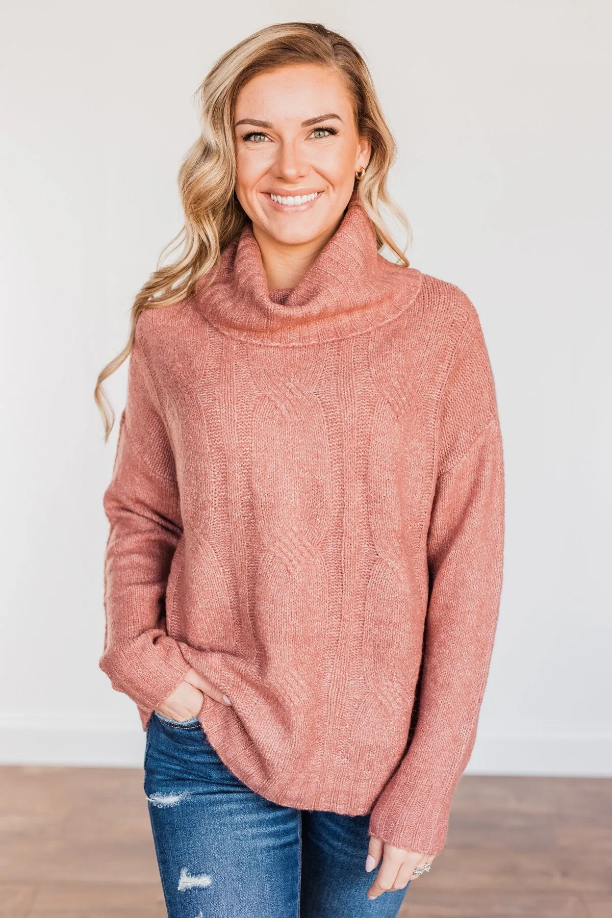 Greatest Blessings Knit Cowl Neck Sweater- Mauve