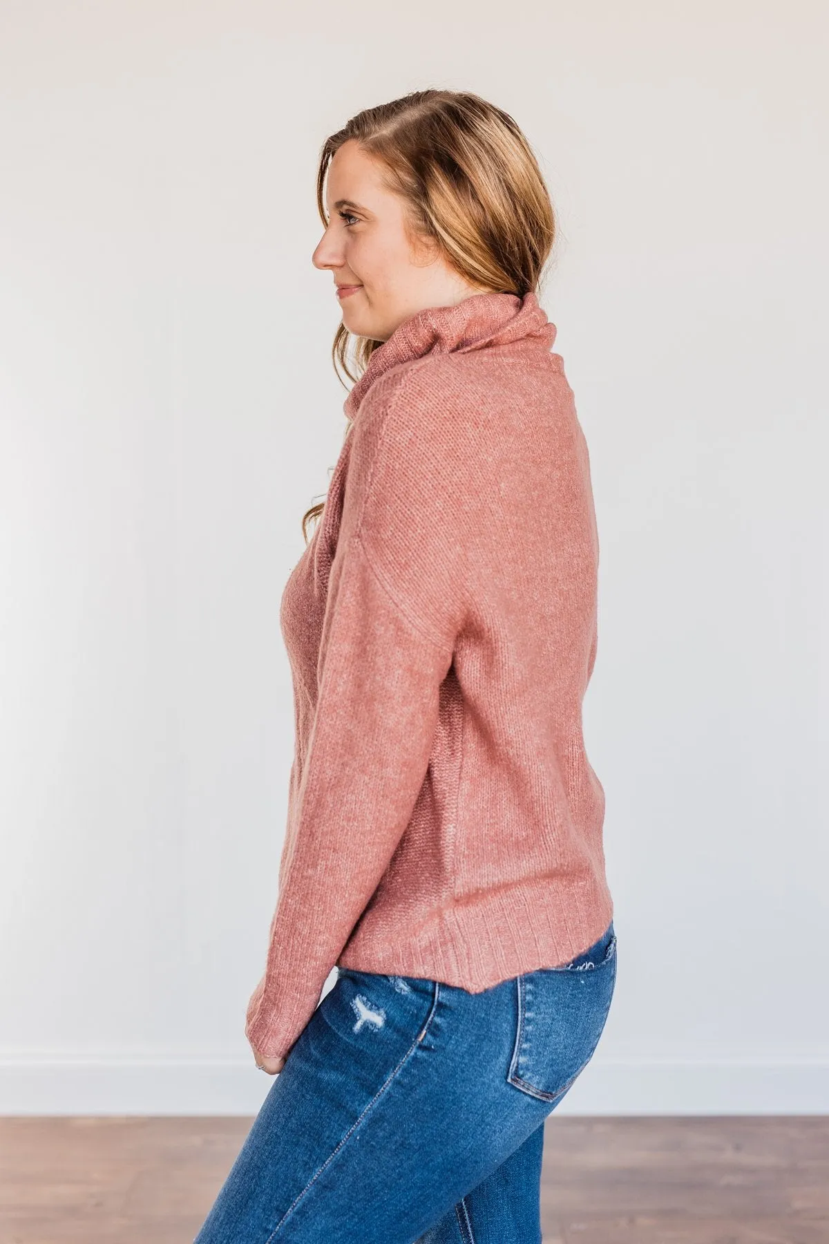 Greatest Blessings Knit Cowl Neck Sweater- Mauve