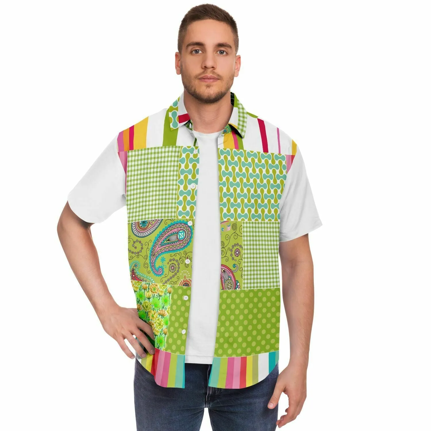 Green Anjou Pear Patchwork Button Down Shirt