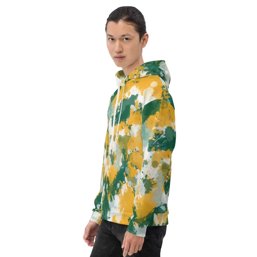 Green White and Gold Paint Pullover Hoodie