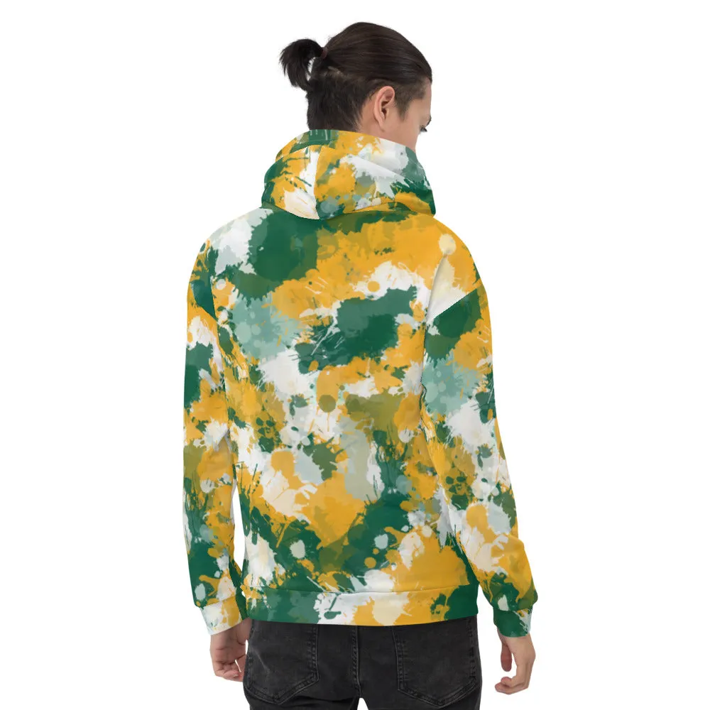 Green White and Gold Paint Pullover Hoodie