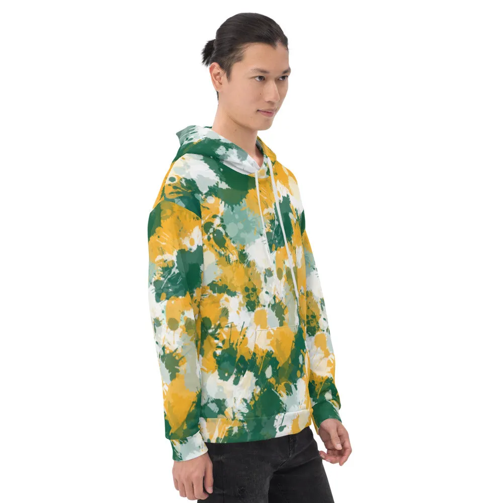 Green White and Gold Paint Pullover Hoodie