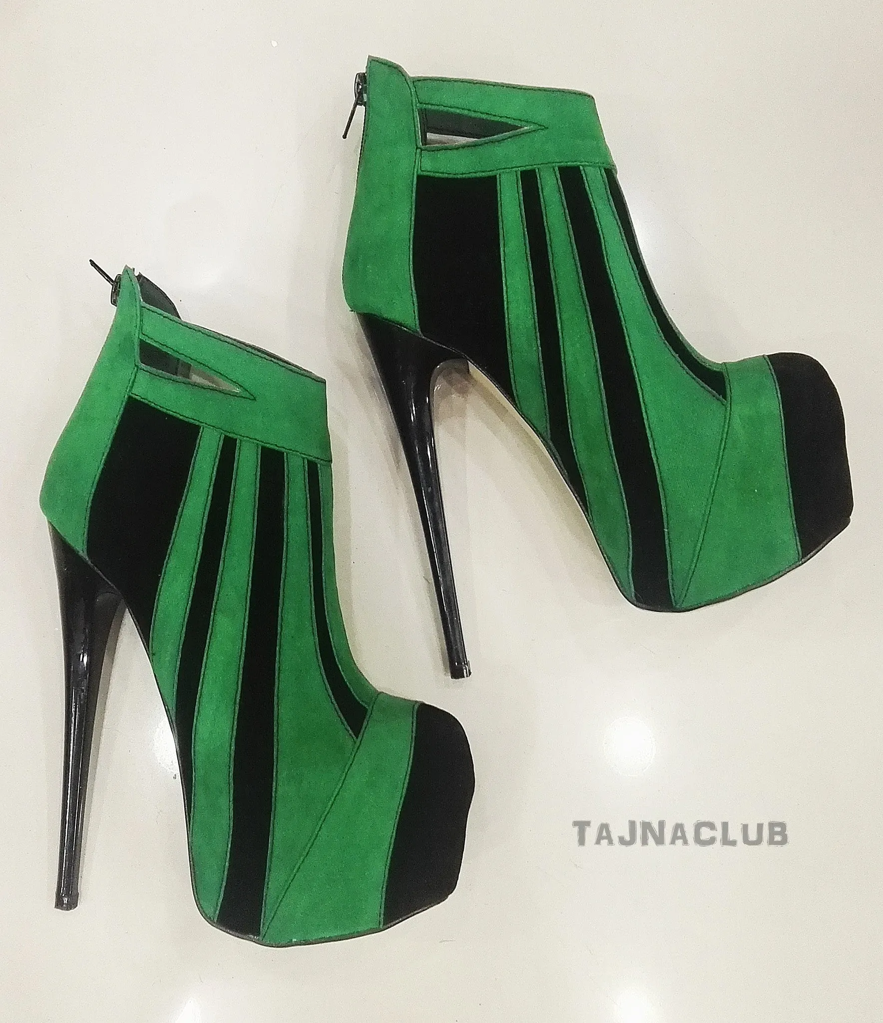 Green Zipper Back Platform Ankle Boots