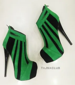 Green Zipper Back Platform Ankle Boots