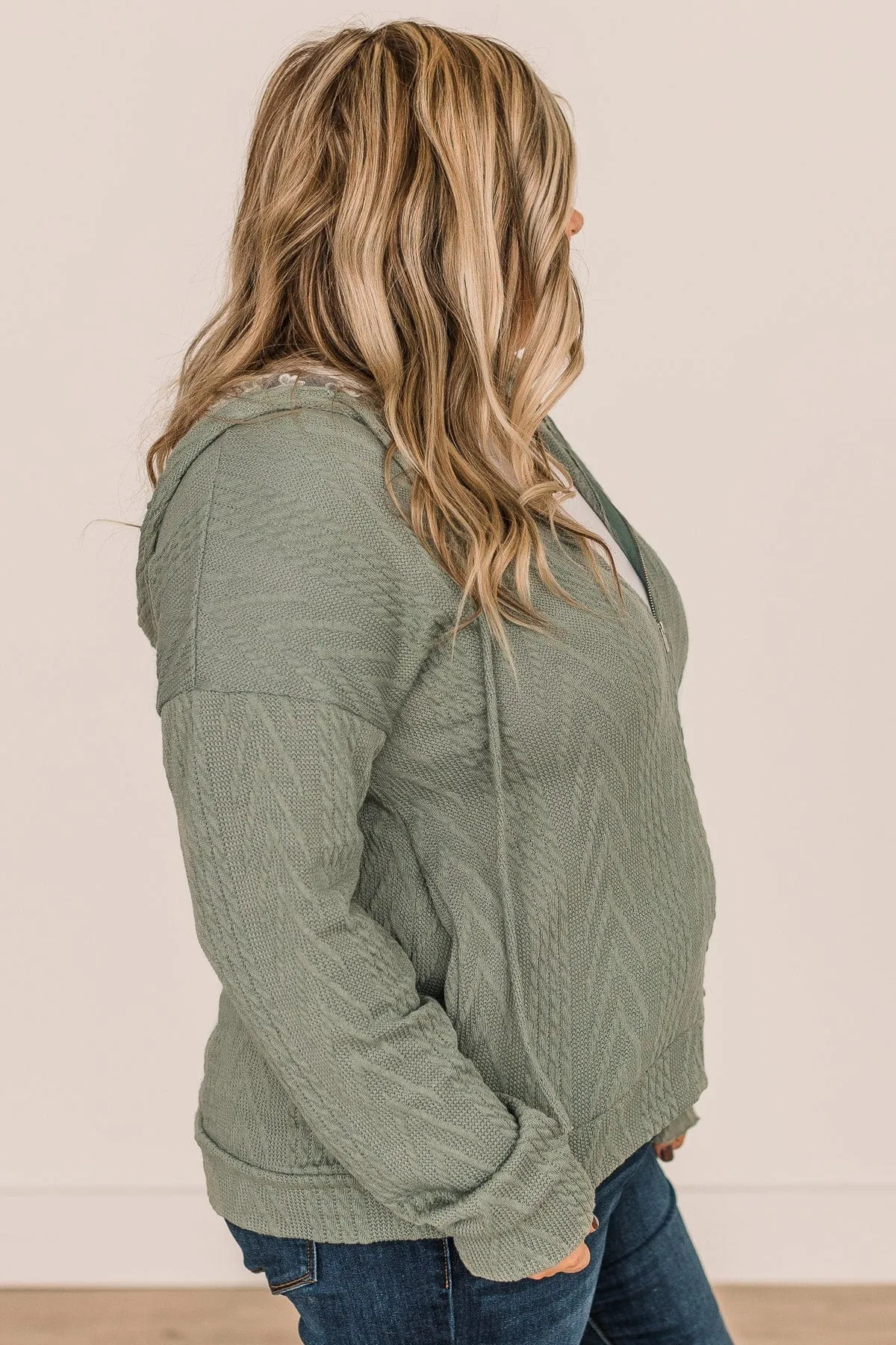 Headed Out Lightweight Knit Hoodie- Dark Sage