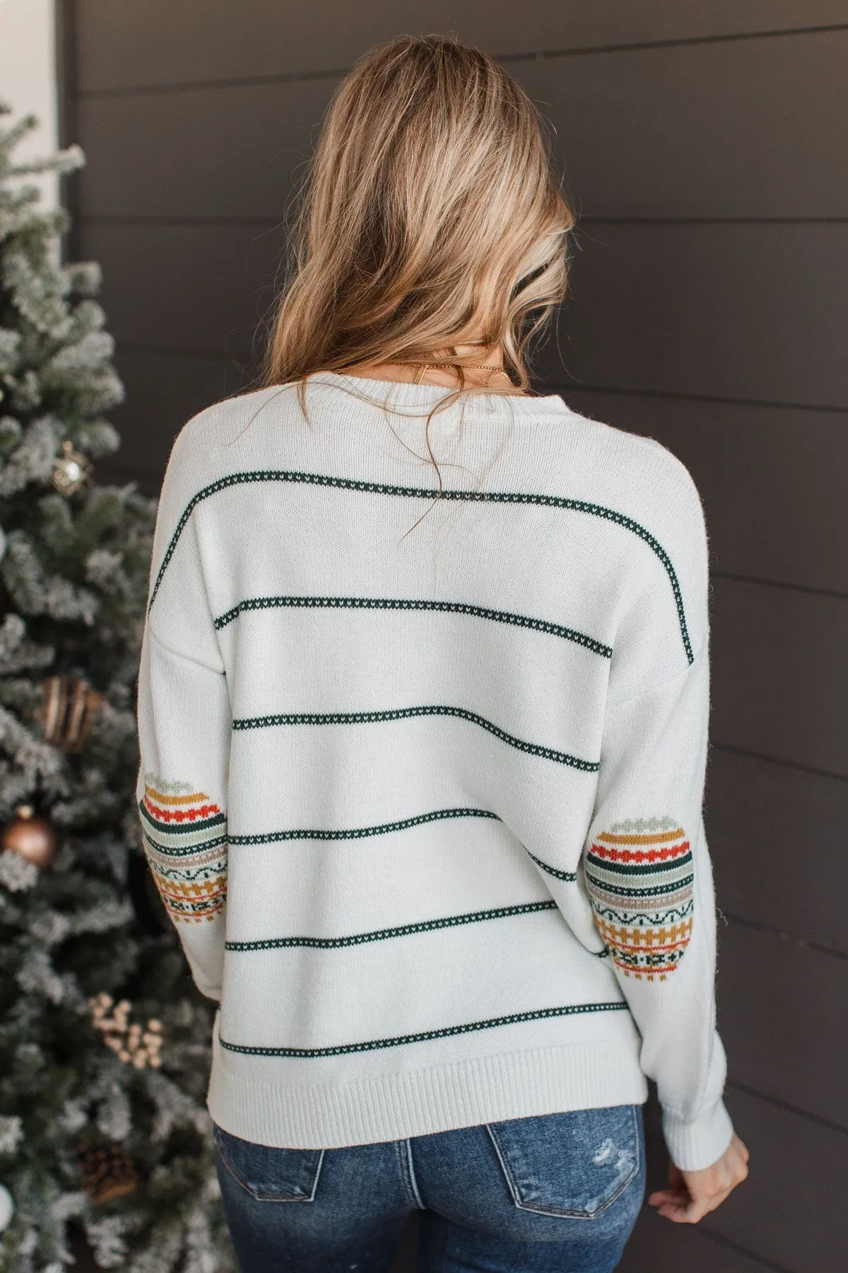 Heartfelt Love Knit Sweater- Ivory & Forest Green