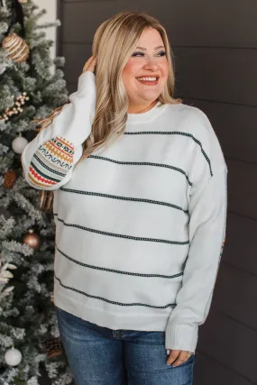 Heartfelt Love Knit Sweater- Ivory & Forest Green