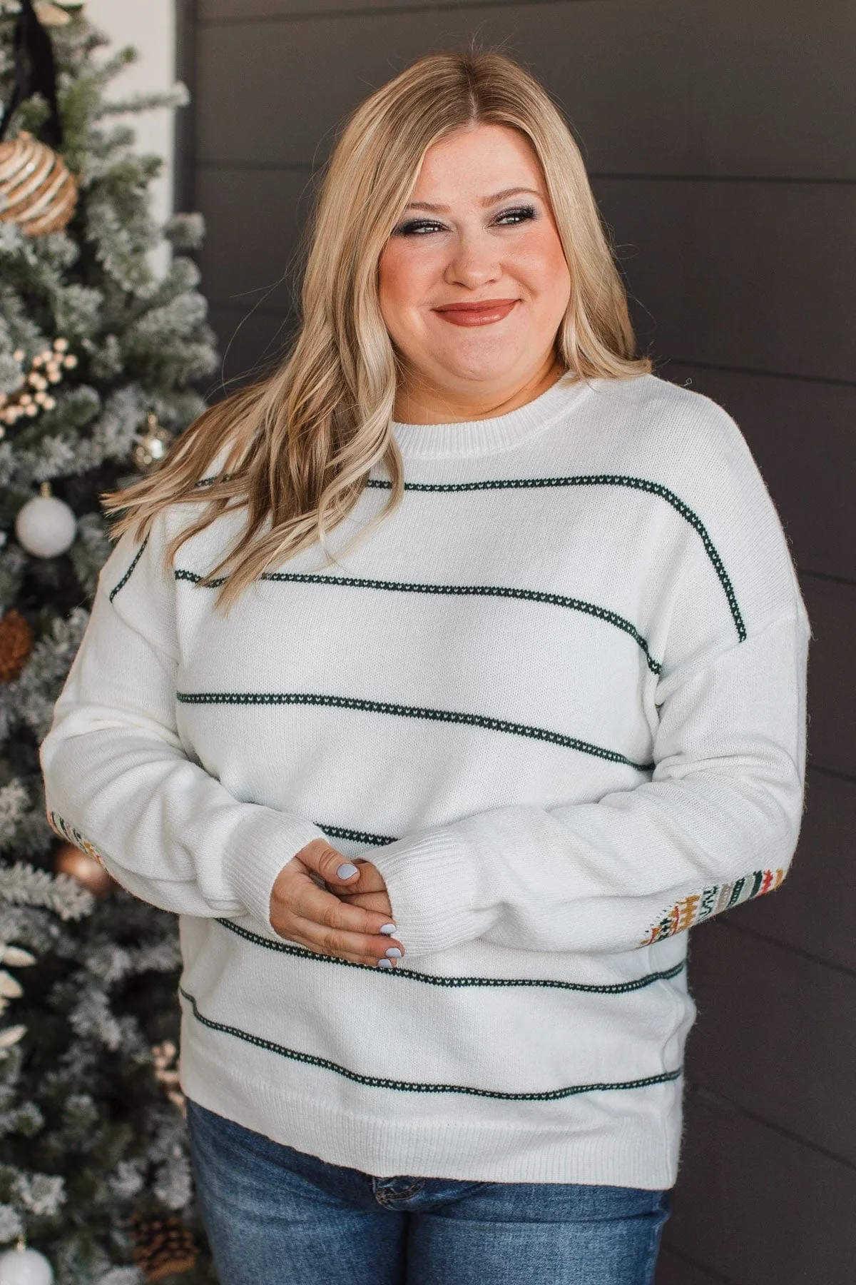 Heartfelt Love Knit Sweater- Ivory & Forest Green