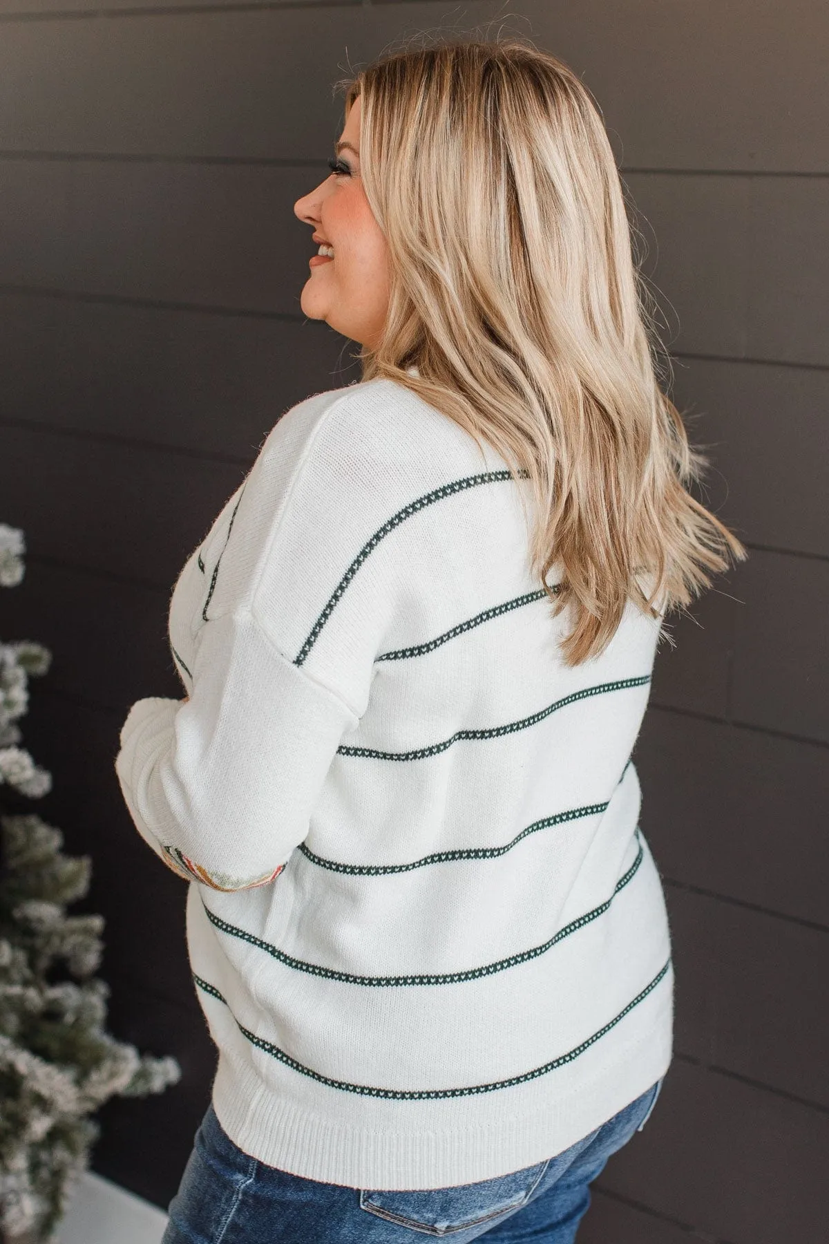 Heartfelt Love Knit Sweater- Ivory & Forest Green