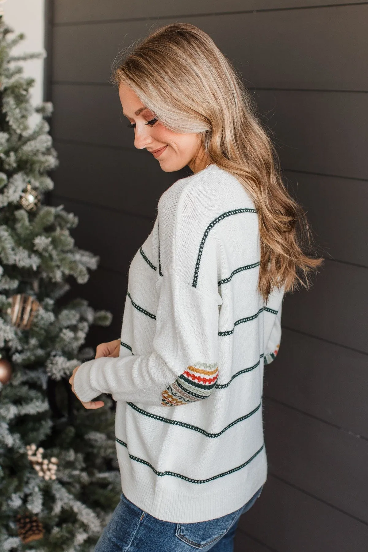 Heartfelt Love Knit Sweater- Ivory & Forest Green