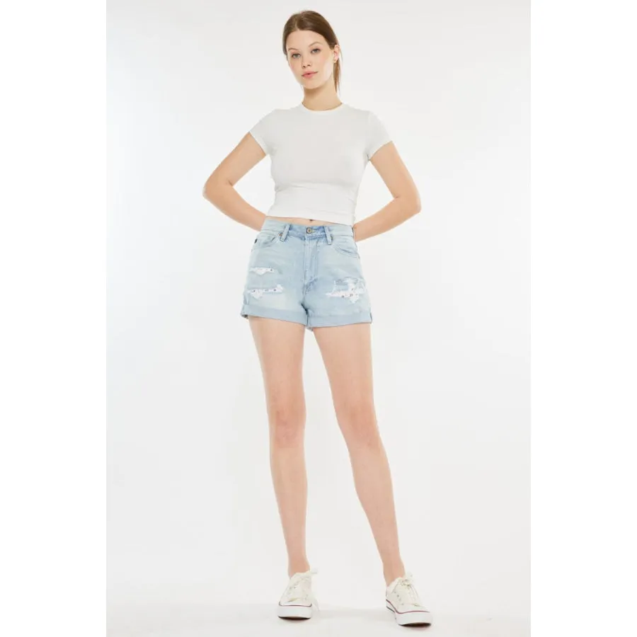 Kancan High Rise Repaired Mom Denim Shorts