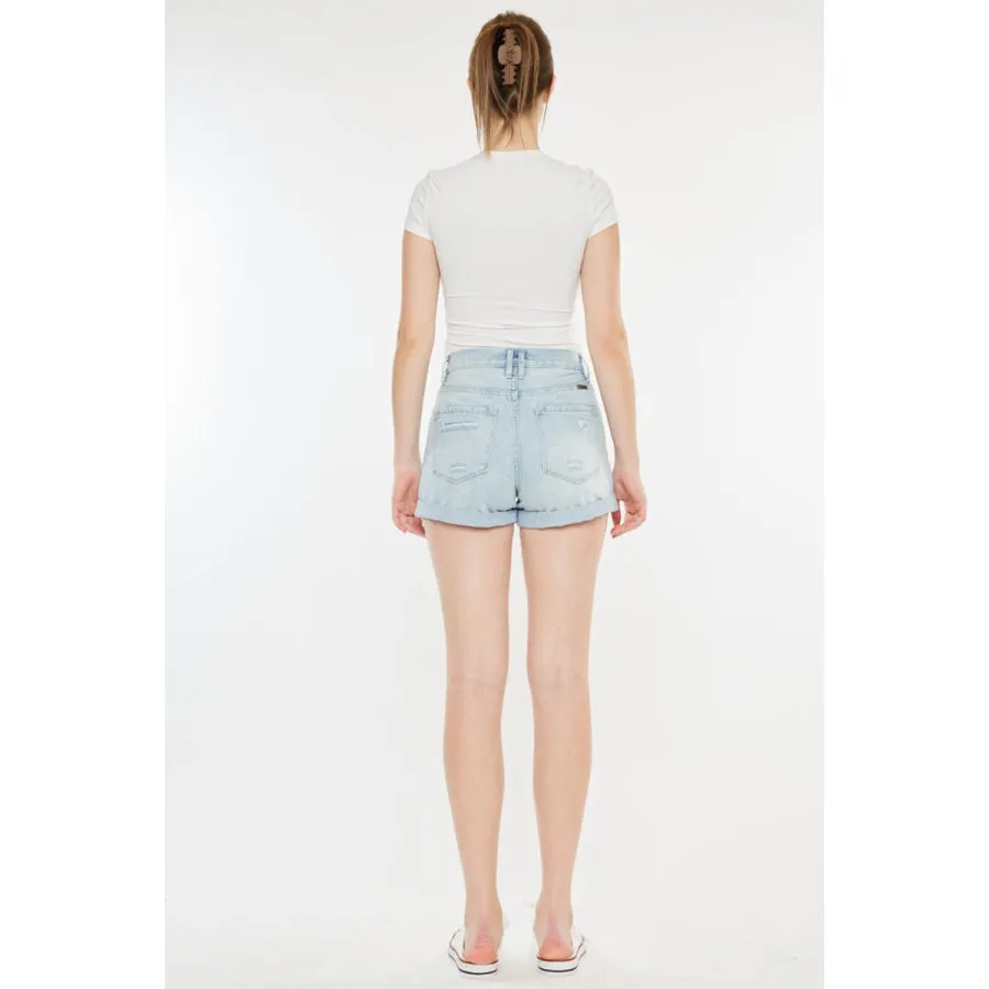 Kancan High Rise Repaired Mom Denim Shorts