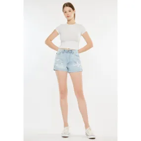 Kancan High Rise Repaired Mom Denim Shorts