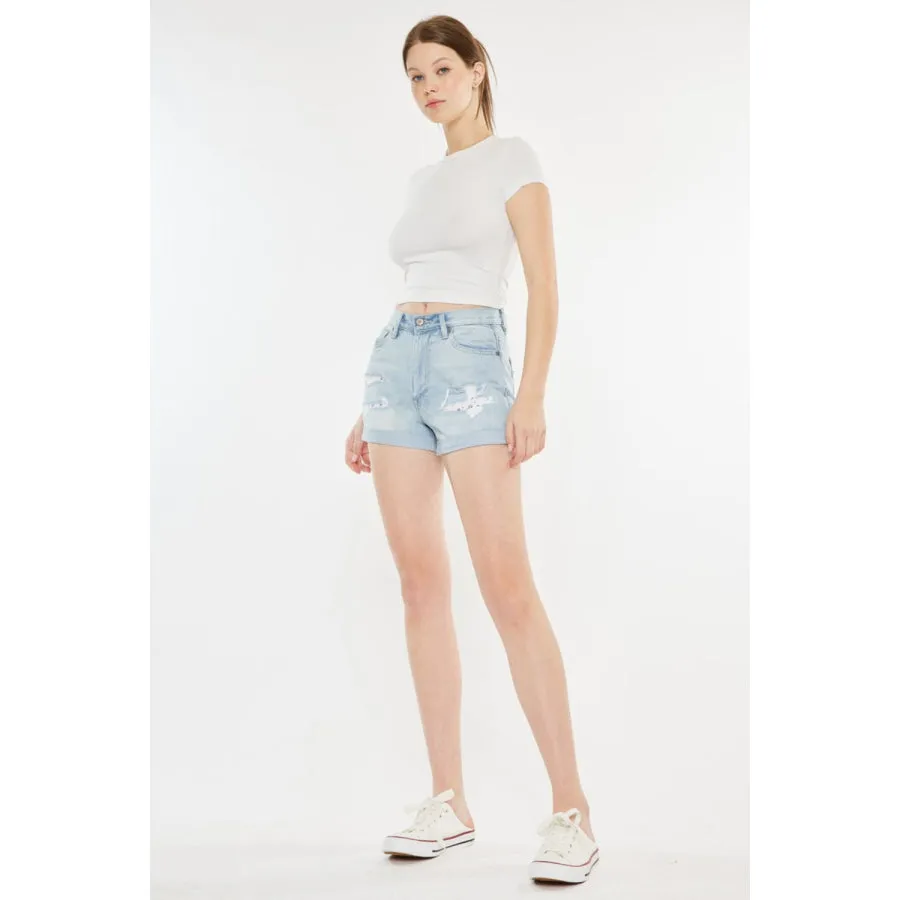 Kancan High Rise Repaired Mom Denim Shorts