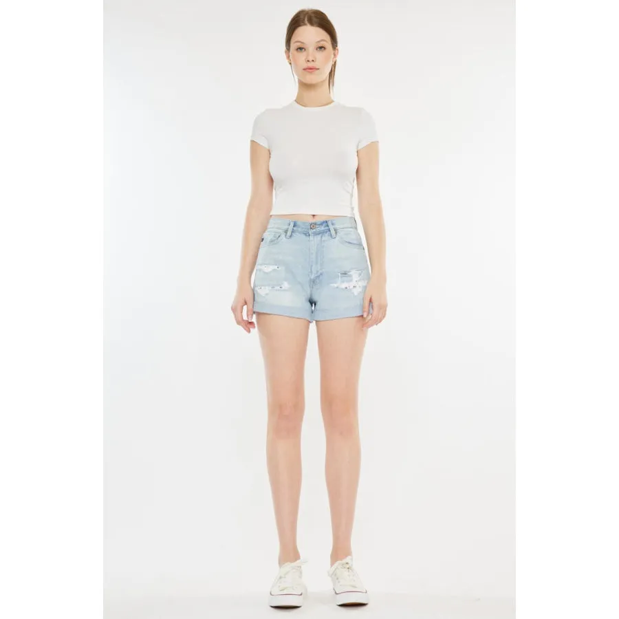 Kancan High Rise Repaired Mom Denim Shorts