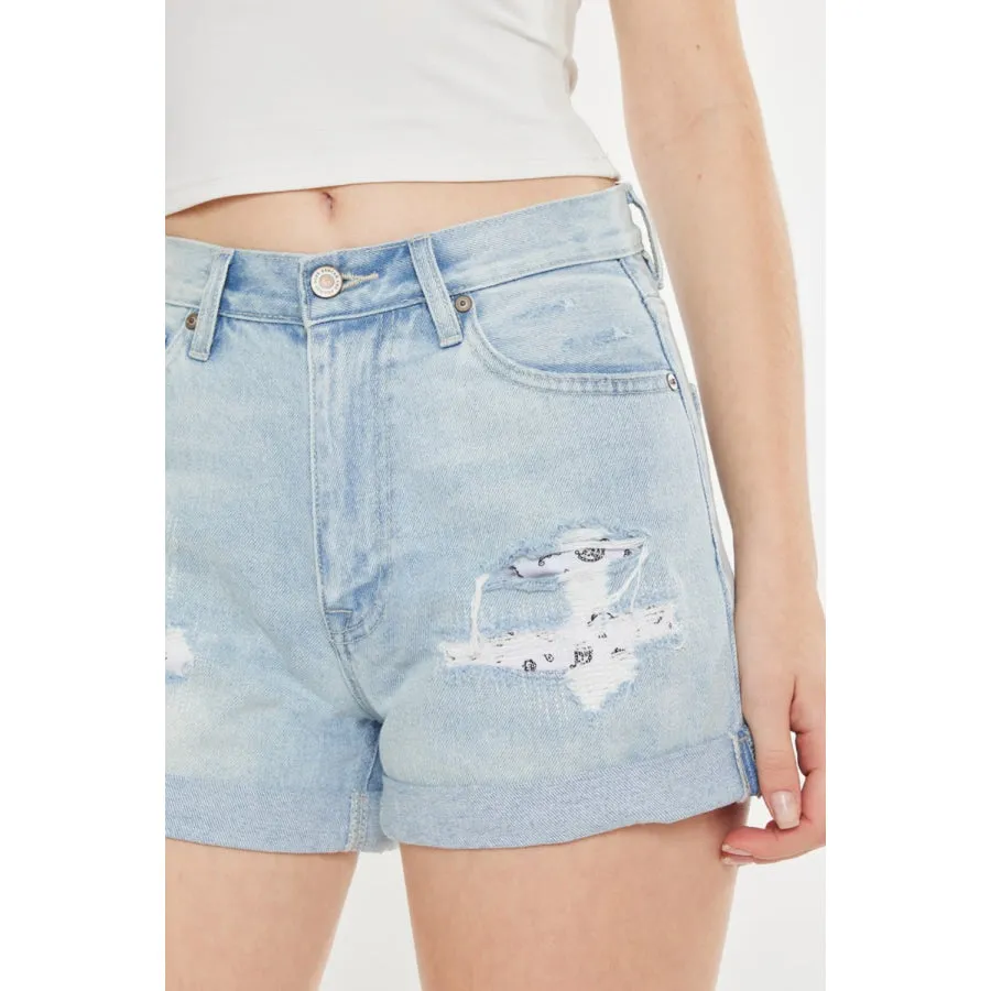 Kancan High Rise Repaired Mom Denim Shorts