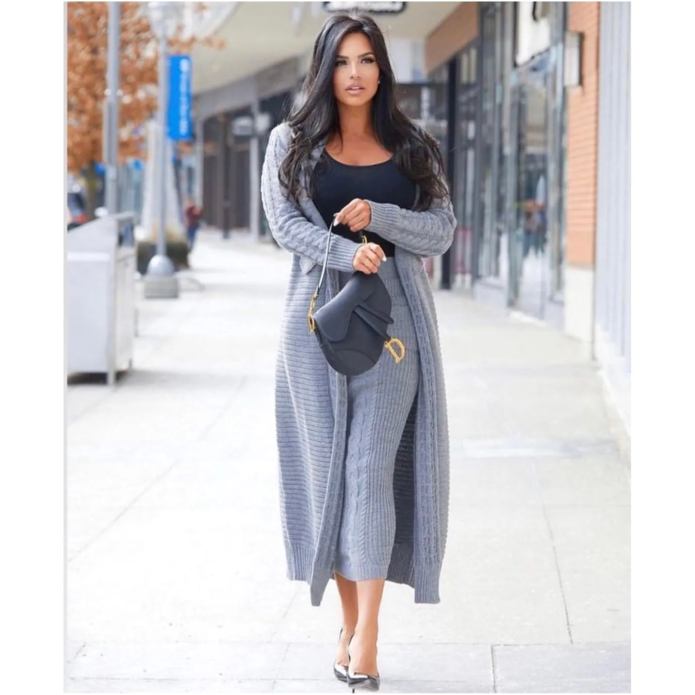 Knitted Sweater Skirt & Long Cardigan Set