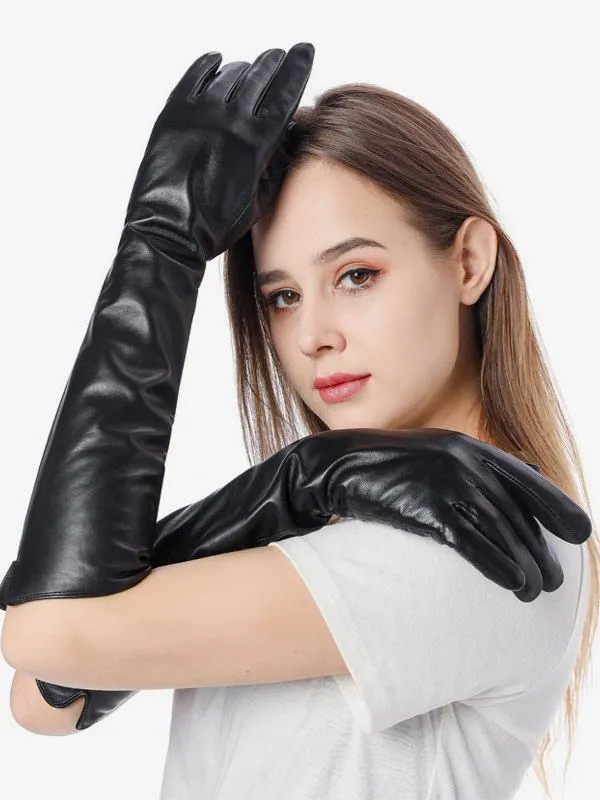 Ladies Warm Heated Winter Leather Waterproof Long Gloves For Women