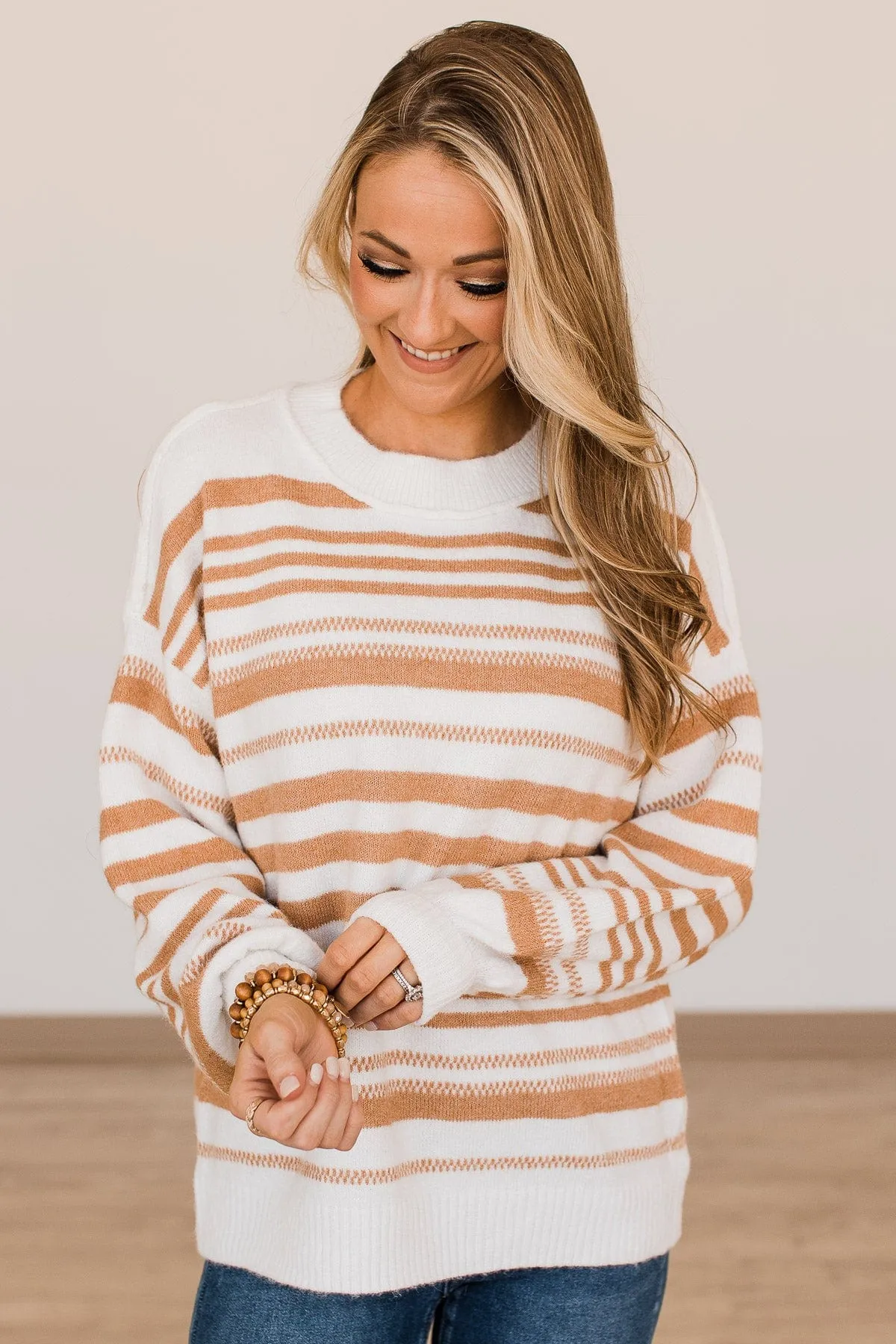 Looking For Love Striped Sweater- Ivory & Camel