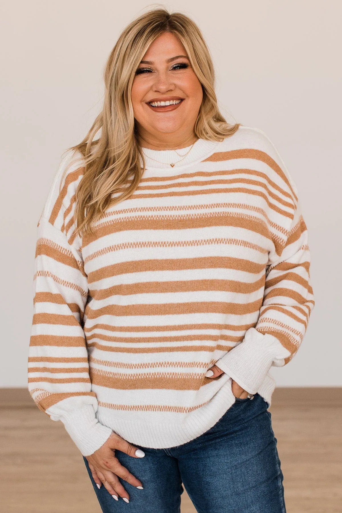 Looking For Love Striped Sweater- Ivory & Camel