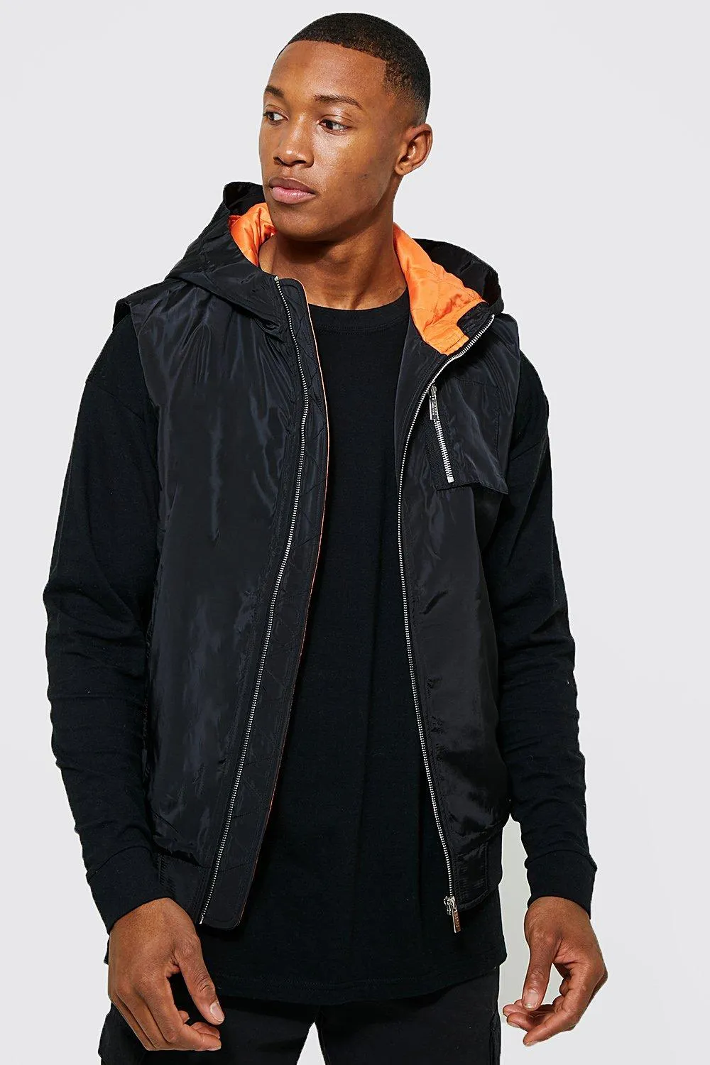 Ma1 Sleeveless Hooded Gilet Jacket | boohooMAN UK