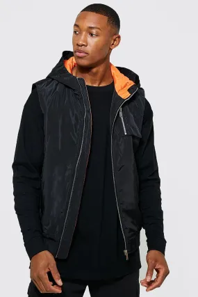 Ma1 Sleeveless Hooded Gilet Jacket | boohooMAN UK