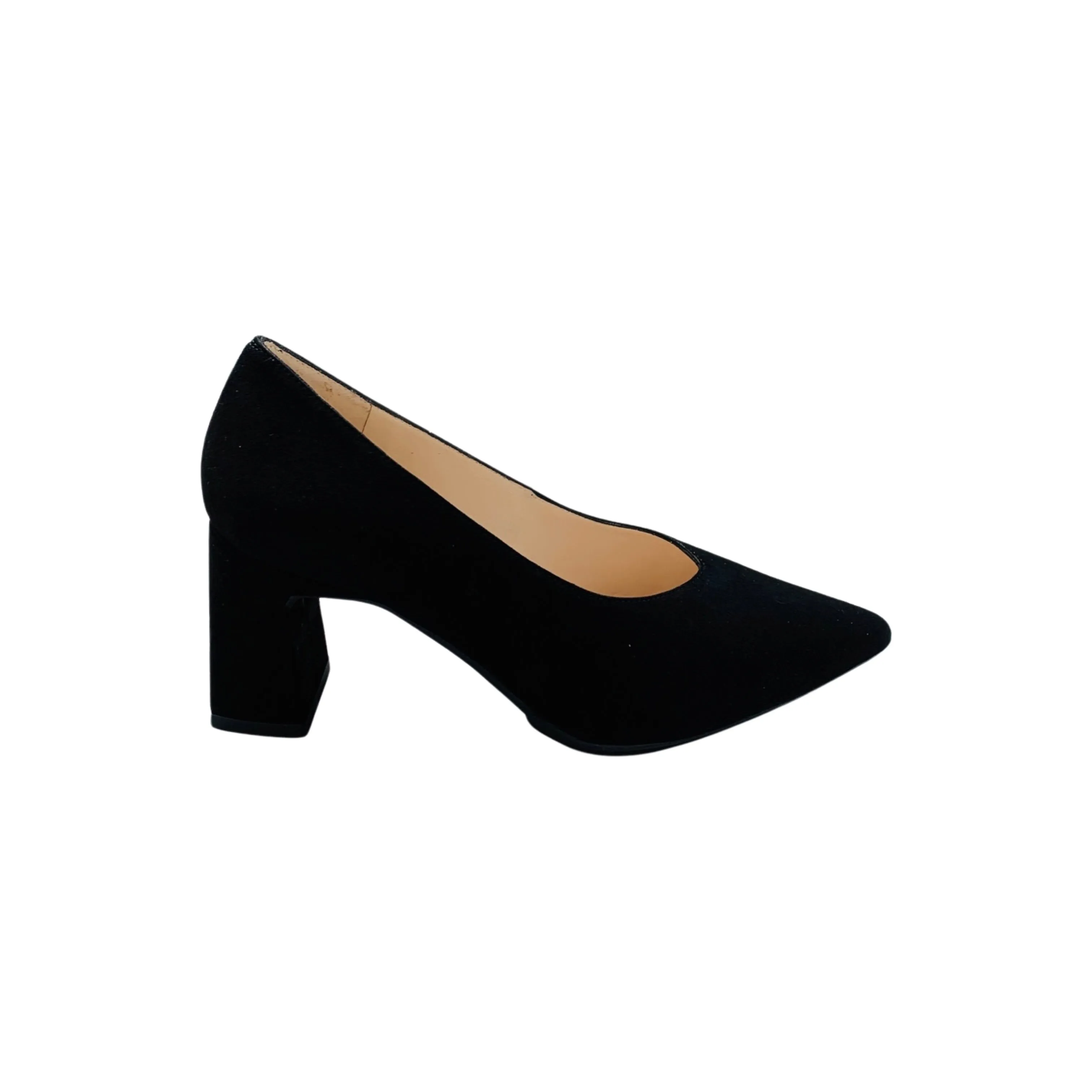 Masana Black Suede Block Heel Pump