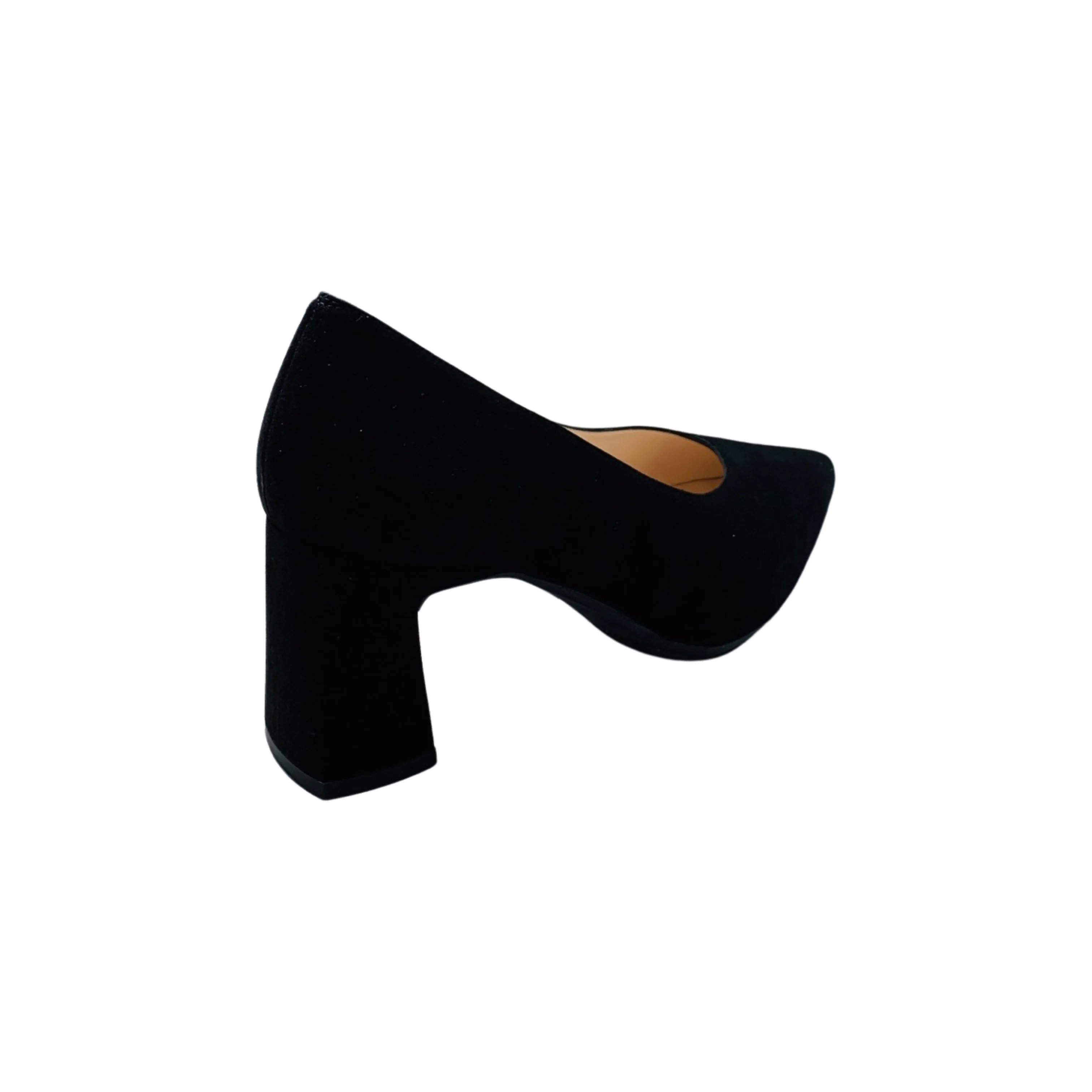 Masana Black Suede Block Heel Pump