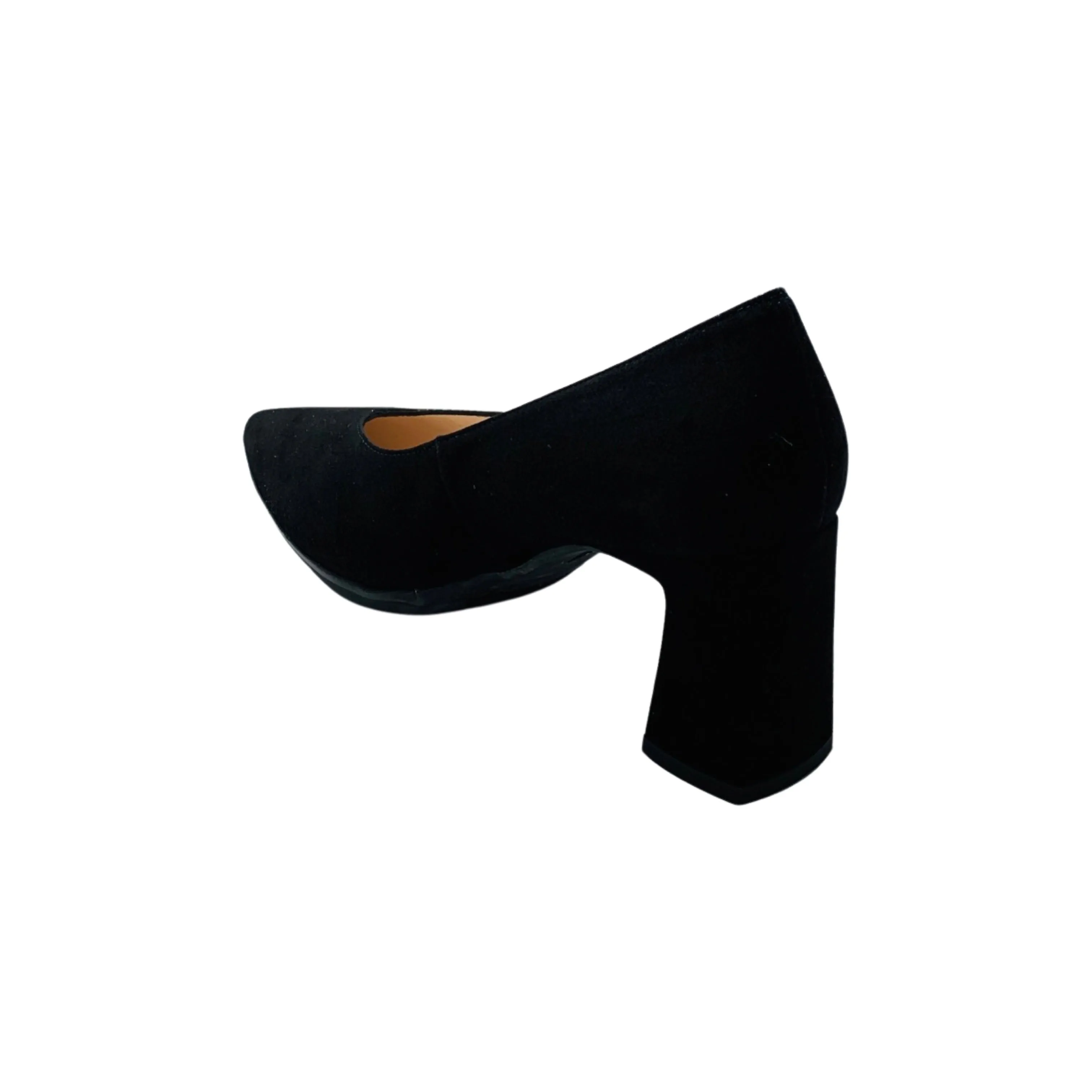 Masana Black Suede Block Heel Pump