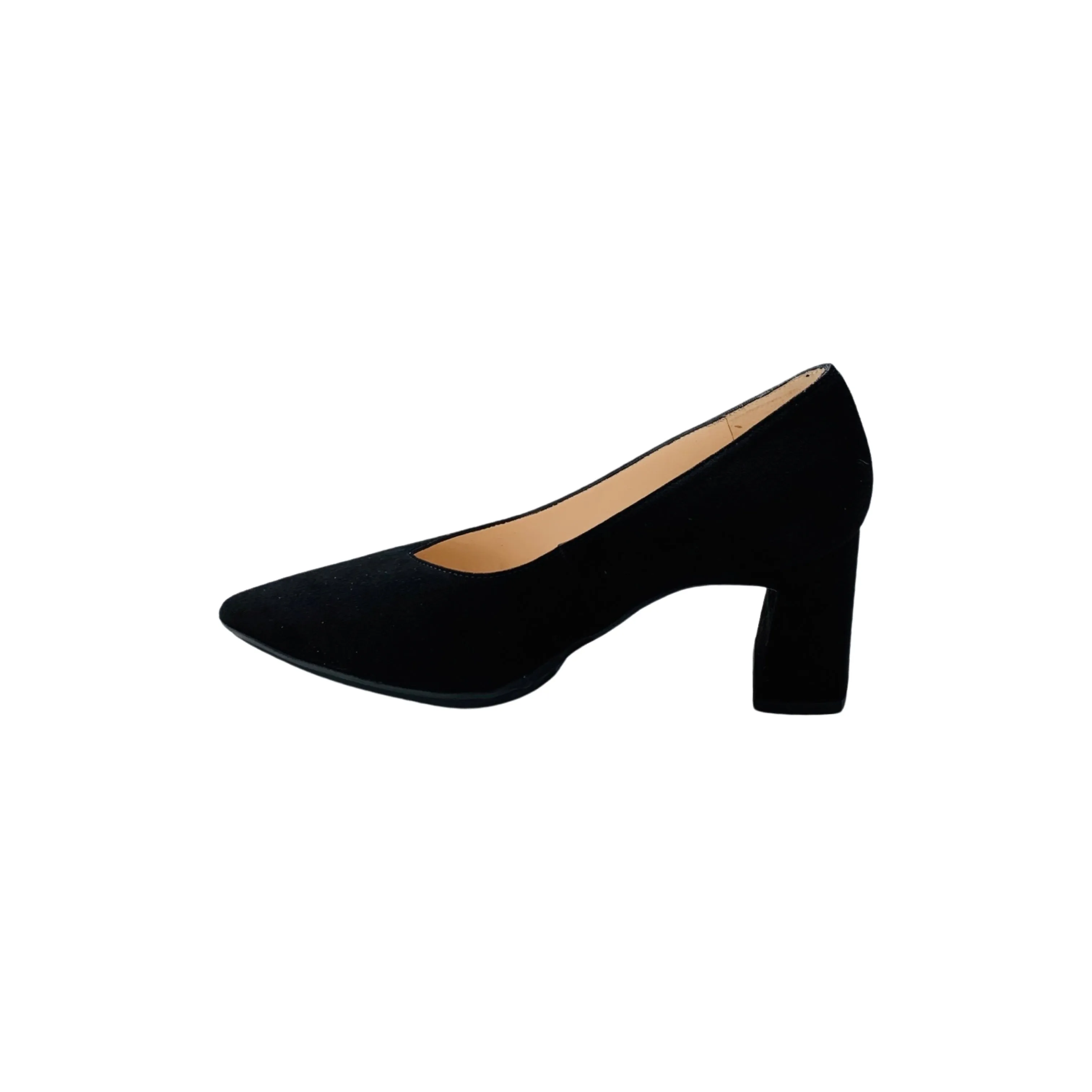 Masana Black Suede Block Heel Pump