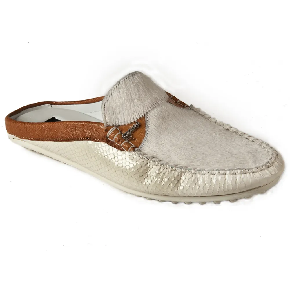 Mauri 3484 Leather / Ostrich / Pony Half Shoes Tan / White (Special Order)