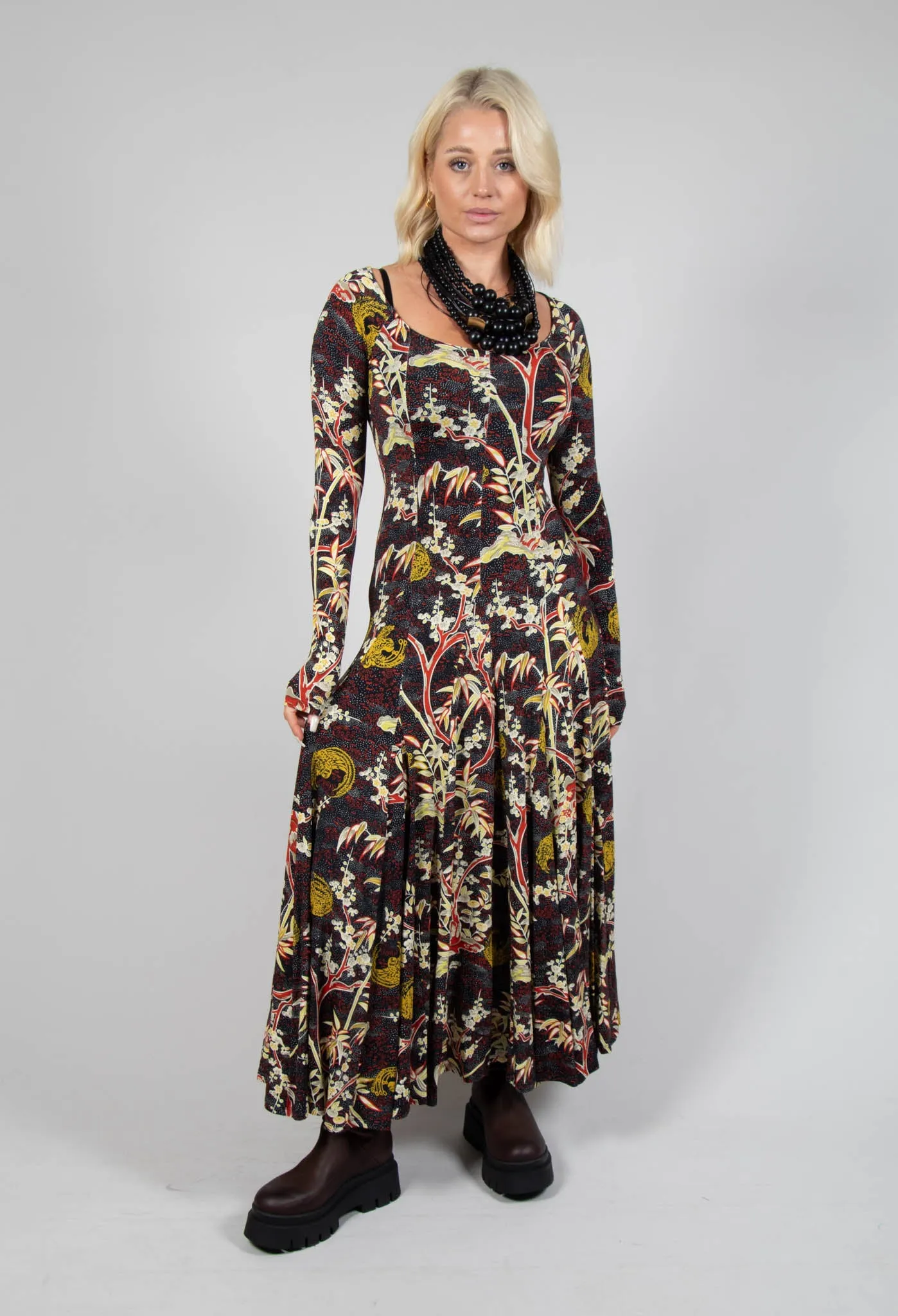 Maxi Jersey Dress in Black Print