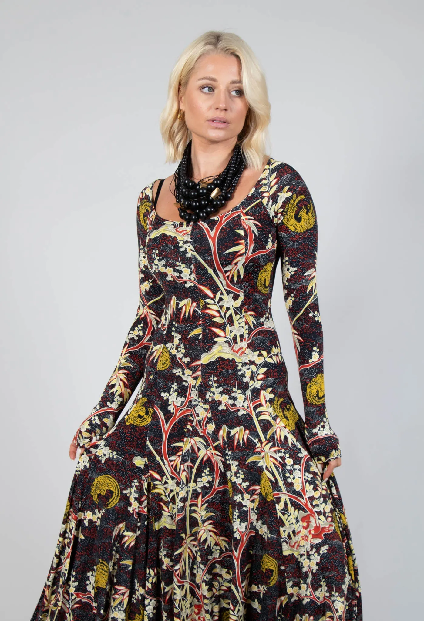 Maxi Jersey Dress in Black Print