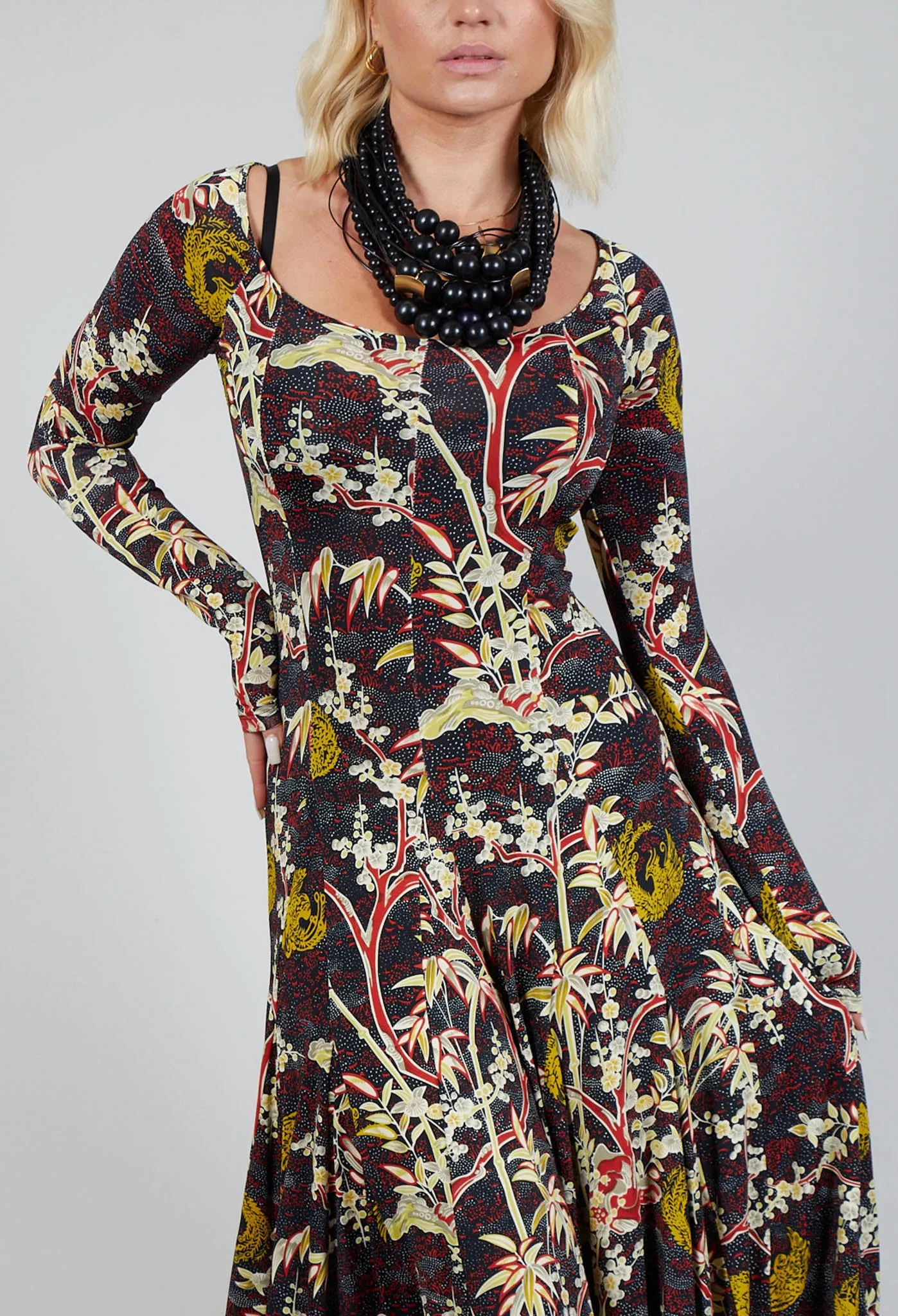 Maxi Jersey Dress in Black Print