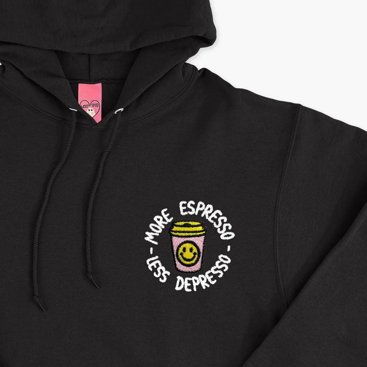 More Espresso Less Depresso Embroidered Hoodie (Unisex)