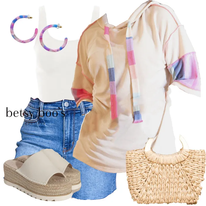 Multicolor Stripe French Terry  Hoodie Set STS