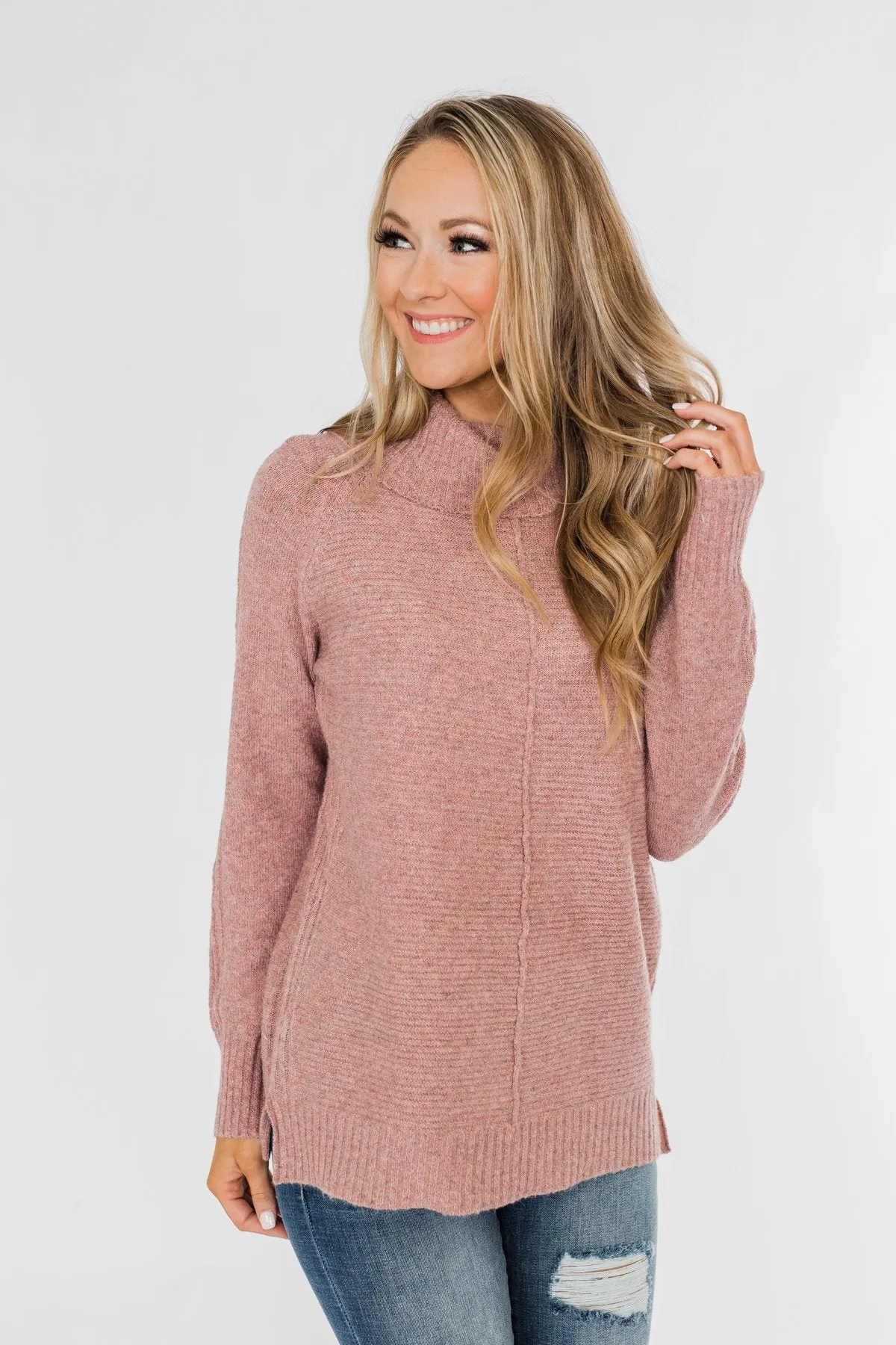 Oh Darling Cowl Neck Sweater- Dusty Mauve